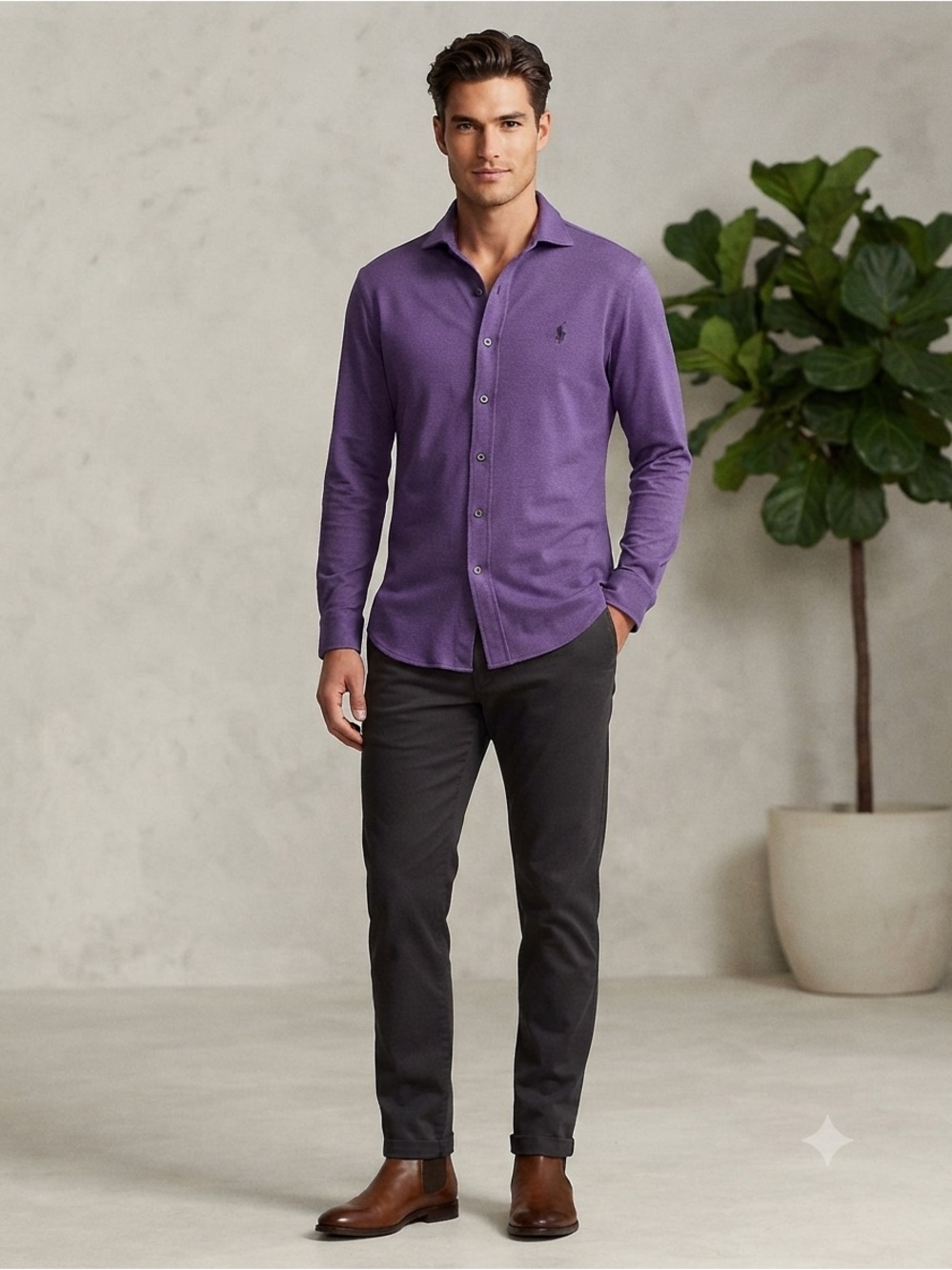 POLO BY RALPH LAUREN Dark Purple Long-Sleeve Button Down Shirt SIZE LARGE